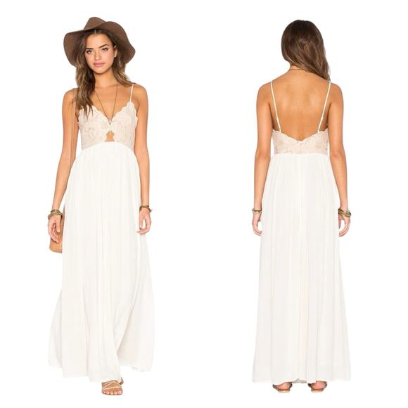 Tularosa Bryce Maxi Dress Size M Floral Lace Open Back Crepe Boho Party Coastal - Picture 1 of 11
